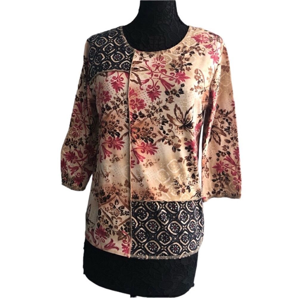 ALFRED DUMNER Women’s Blouse Top in Red Beige, Red, Black in Size: Medium